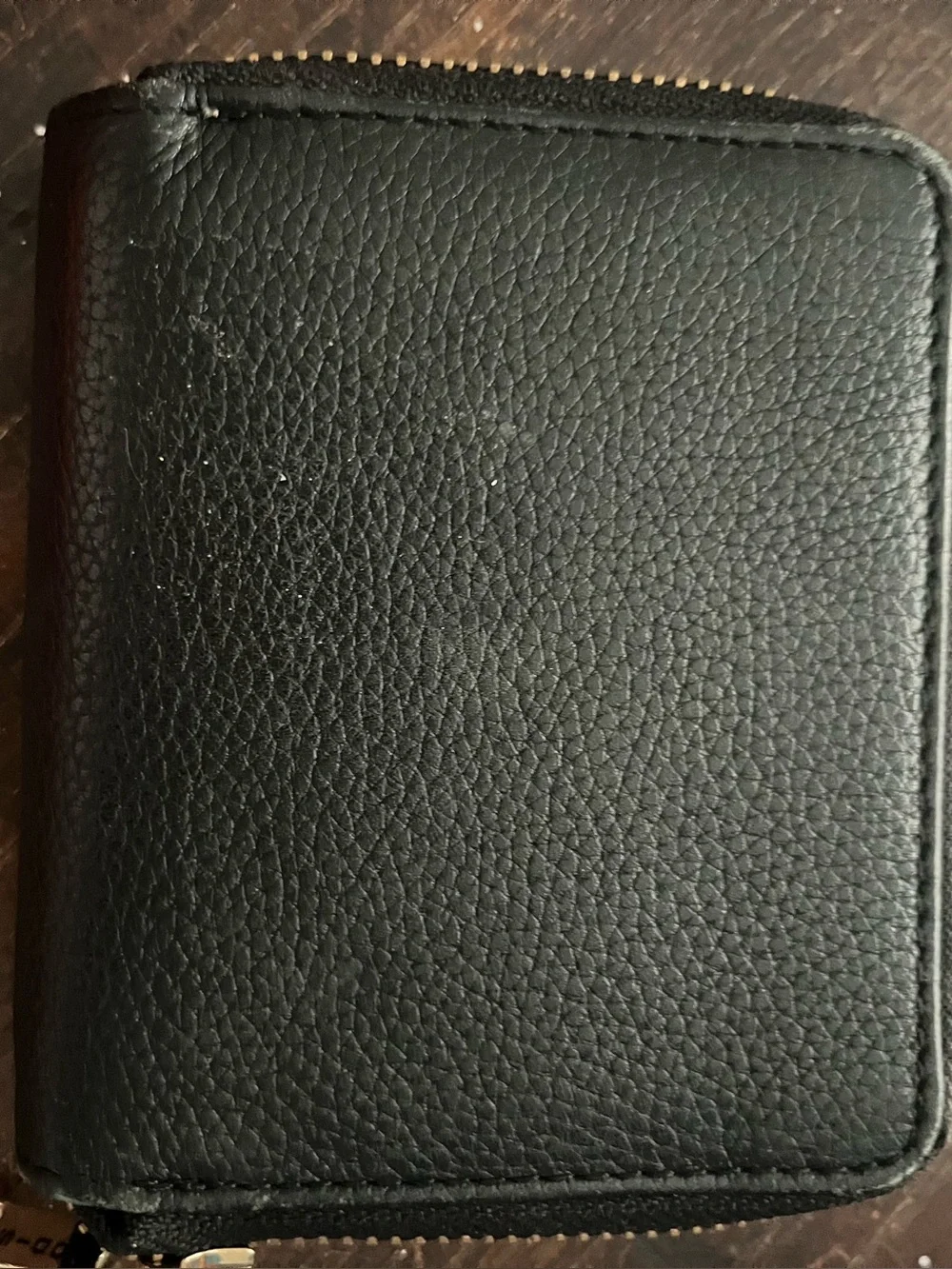 Lodis Black Pebble Leather Zip Card Holder with Gold Accents